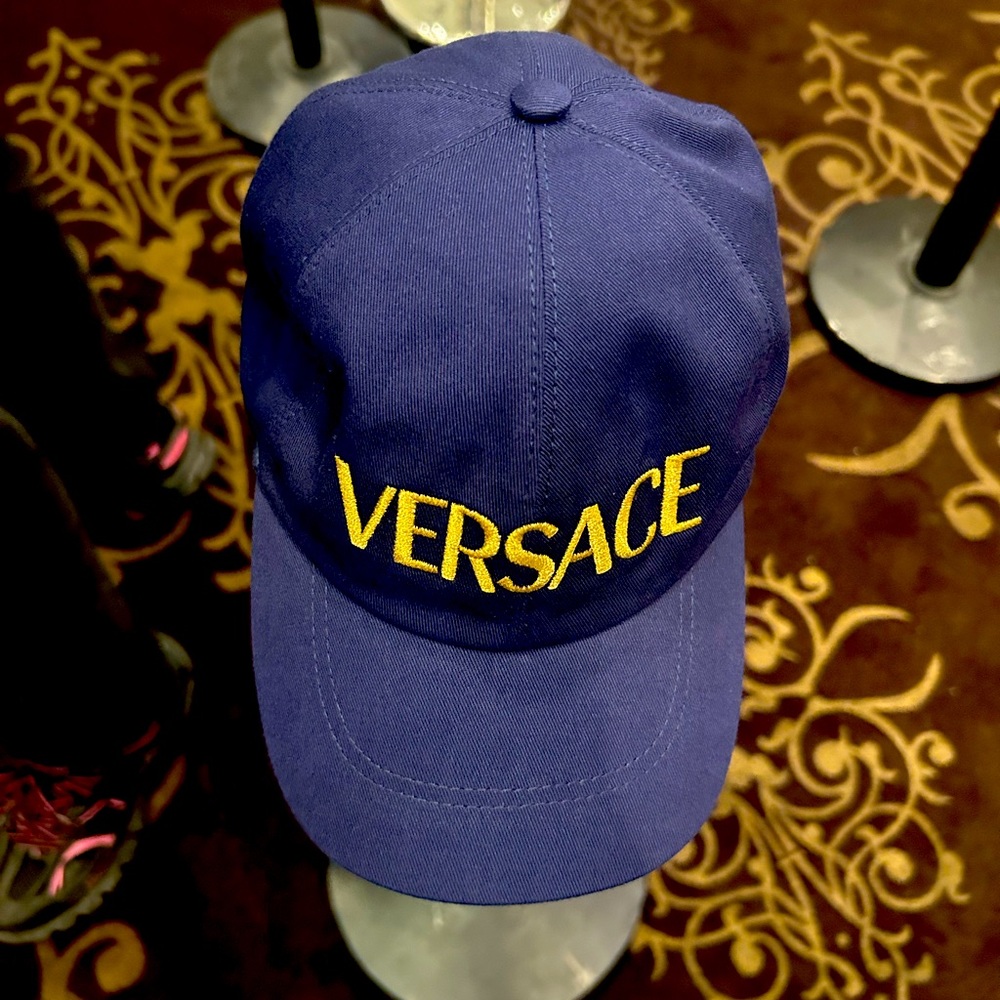 Versace Navy and Gold Embroidered Hat